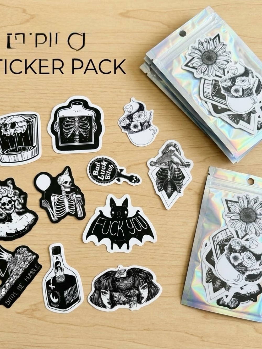 Black Gothic Sticker Pack – Monochrome Party Favors